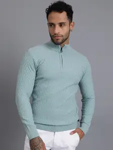JAVINISHKA Self Design Stand Collar Woollen Pullover