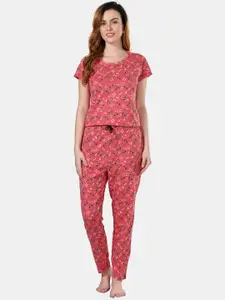 Fabme Graphic Printed Pure Cotton T-Shirt & Trousers