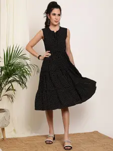 KALINI Geometric Printed Sleeveless Tired Liva A-Line Midi Dress