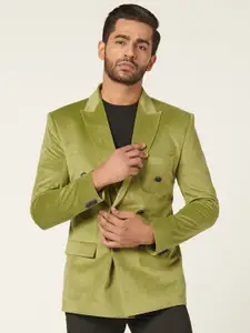 MR BUTTON Slim-Fit Peaked Lapel Collar Double-Breasted Velvet Casual Blazer