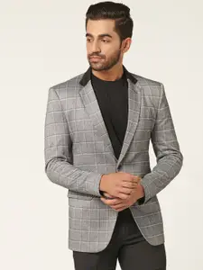 MR BUTTON Slim-Fit Checked Notched Lapel Collar Single-Breasted Casual Blazer