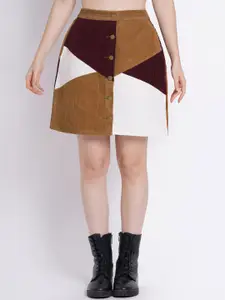 SUMAVI-FASHION Colourblocked Organic Cotton Corduroy Straight Mini Skirt