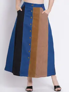 SUMAVI-FASHION Colourblocked Organic Cotton Corduroy Flared Maxi Skirt