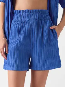 The Souled Store Women Blue Mid-Rise Striped Shorts