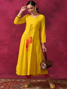 Anouk Yellow Round Neck A-Line Kurta