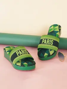 HASTEN Printed Open Toe Flatform Heels