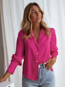 StyleCast Pink Cuban Collar Cuffed Sleeves Casual Shirt