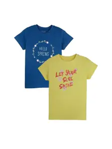 Gini and Jony Girls Pack Of 2 Typography Printed Round Neck Cotton T-Shirt
