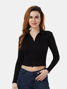 Fabme Shirt Collar Cotton Crop Regular Top