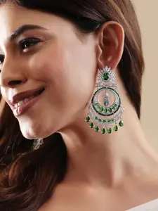 Rubans Premium Rhodium Plated AAA Cubic Zirconia & Emerald Studded Chandelier Earrings