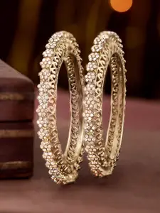 Rubans Set Of 2 Gold-Plated Cubic Zirconia Studded Antique Bangles