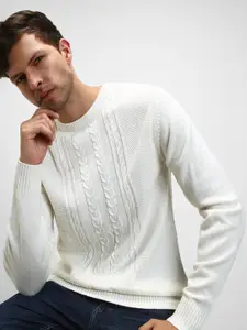 Dennis Lingo Cable Knit Self Design Ribbed Acrylic Pullover
