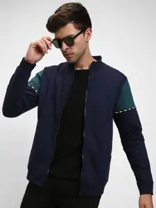 Dennis Lingo Colourblocked Mock Collar Front-Open Sweatshirt