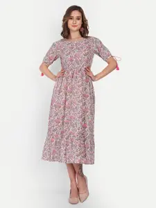 COTLAND FASHION Floral Printed Cotton A-Line Midi Dress