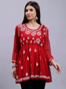 Seva Chikan Paisley Embroidered Lucknowi Chikankari A-Line Kurti