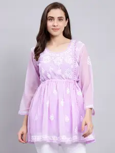 Seva Chikan Ethnic Motifs Embroidered Lucknowi Chikankari A-Line Kurti With Slip