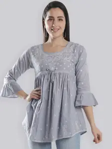 Seva Chikan Ethnic Motifs Embroidered Lucknowi Chikankari A-Line Kurti