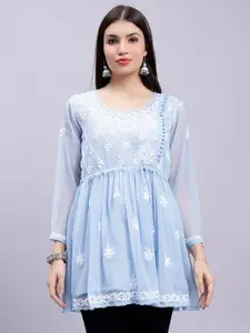 Seva Chikan Ethnic Motifs Embroidered Lucknowi Chikankari A-Line Kurti With Slip