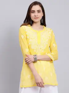 Seva Chikan Ethnic Motifs Embroidered Lucknowi Chikankari Straight Kurti