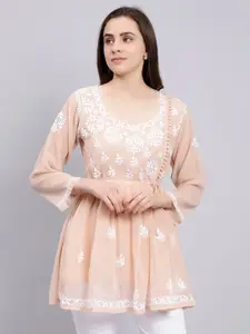Seva Chikan Ethnic Motifs Embroidered Lucknowi Chikankari A-Line Kurti