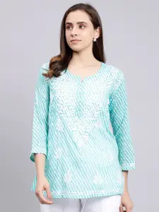 Seva Chikan Leheriya Printed Lucknowi Chikankari Straight Kurti