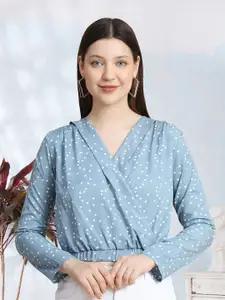 BAESD Polka Dots Printed Crepe Wrap Crop Top