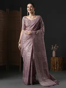 Anouk Mauve & Gold-Toned Ethnic Motifs Printed Saree