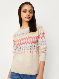 max Girls Geometric Printed Acrylic Pullover Sweater