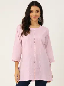 Rue Collection Pure Cotton Mirror Work Pleated Kurti