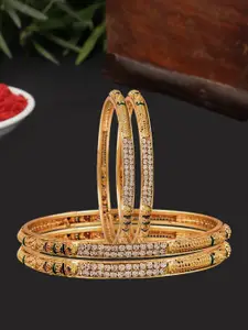 ZENEME Set of 4 Gold-Plated Crystal Studded Meenakari Bangles