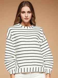 RARE Off White Striped Cotton Pullover Sweatshirt