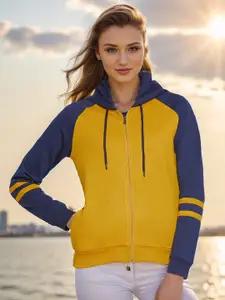 RARE Colourblocked Hooded Fleece Front-Open Sweatshirt