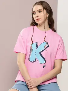 Kook N Keech Typography Printed Drop-Shoulder Sleeves Oversized Pure Cotton T-shirt