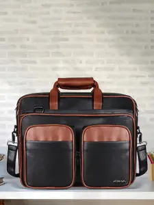 LOREM Unisex Brown & Coffee Brown Textured Laptop Bag
