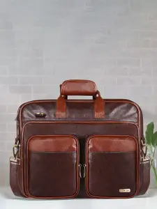 LOREM Unisex Black & Beige Textured Laptop Bag