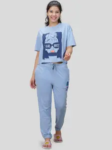 She N She Graphic Printed T-Shirt & Lounge Pant Nightsuit