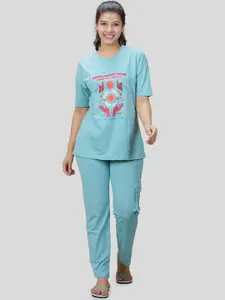 She N She Graphic Printed Round Neck Night suit