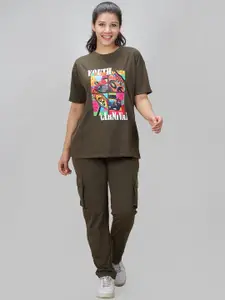 She N She Printed Round Neck T-Shirt With Trouser