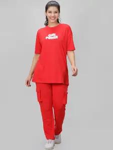 She N She Typography Printed Oversized Fit T-Shirt With Trouser Co-ords