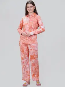 She N She Tie and Dye Printed Shirt Collar Night suit
