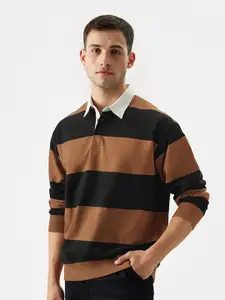 The Souled Store Striped Polo Collar Pullover