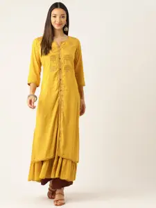 Rue Collection Floral Embroidered Thread Work Kurta