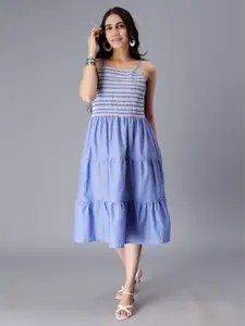 SAAKAA Shoulder Straps Sleeveless Pure Cotton Smocked & Tiered Fit & Flare Dress