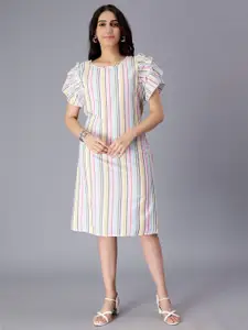 SAAKAA Striped Ruffles Flutter Sleeves Pure Cotton A-Line Dress