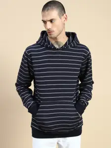 The Roadster Lifestyle Co. Navy Blue Striped Hooded Sweatshirts