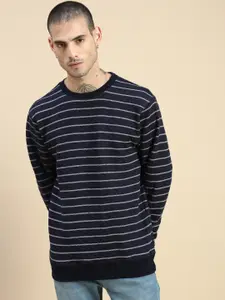 Roadster Striped Round Neck Cotton Pullover Sweatshirt