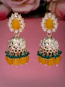 Sukkhi Gold-Plated Kundan-Studded & Beaded Contemporary Jhumkas