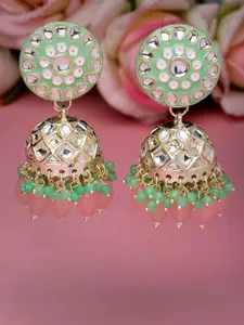 Sukkhi Gold Plated Dome Shaped Kundan Studded Enamelled Jhumkas