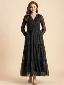 Moomaya Floral Printed V-Neck Maxi Dress