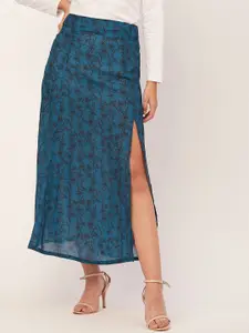 Moomaya Floral Printed A-Line Skirt With Slit